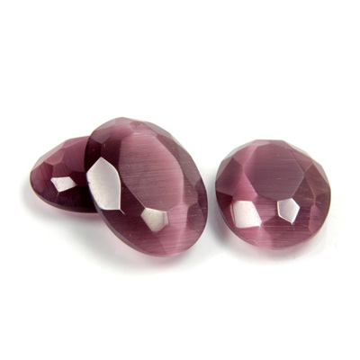 Fiber-Optic Flat Back Stone with Faceted Top and Table - Oval 18x13MM CAT'S EYE PURPLE
