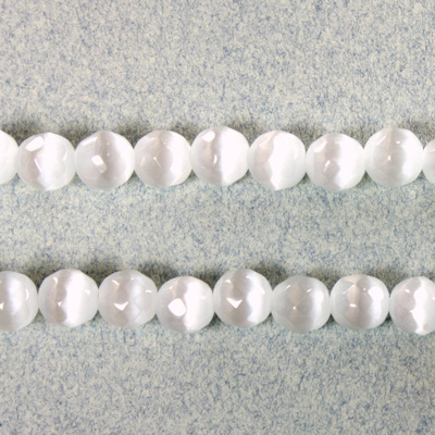 Fiber Optic Synthetic Cat's Eye Bead - Round Faceted 06MM CAT'S EYE WHITE