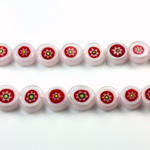Glass Millefiori Bead - Flat Round 08x4MM WHITE RED YELLOW (19)