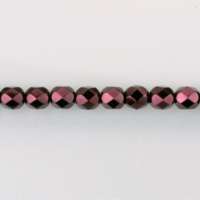 Czech Glass Pearl Faceted Fire Polish Bead - Round 04MM GARNET 70499