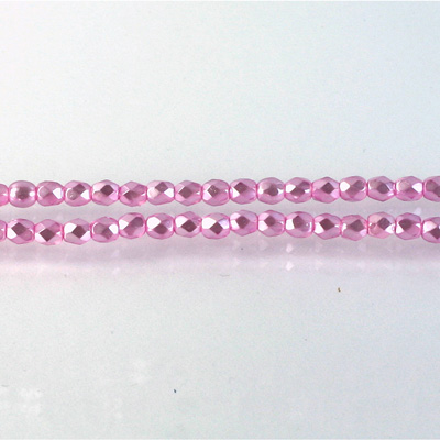 Czech Glass Pearl Faceted Fire Polish Bead - Round 03MM FUCHSIA ON CRYSTAL 78427