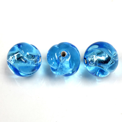 Czech Glass Lampwork Bead - Round Twist 12MM AQUA SILVER LINE 6005