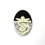 Plastic Cameo - Dragonfly Oval 25x18MM IVORY ON BLACK