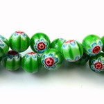 Glass Millefiori Bead - Round 10MM GREEN BLUE RED (18)