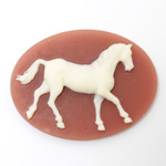 Plastic Cameo - Horse Oval 40x30MM IVORY ON DARK CORNELIAN