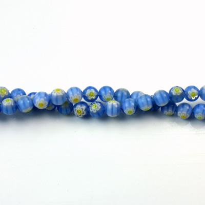 Glass Millefiori Bead - Round 04MM LT BLUE WHITE YELLOW (26)