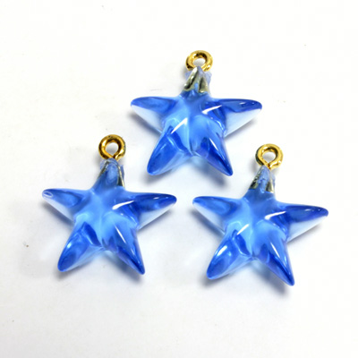 Plastic Pendant - Star with Brass Loop 15MM LT SAPPHIRE