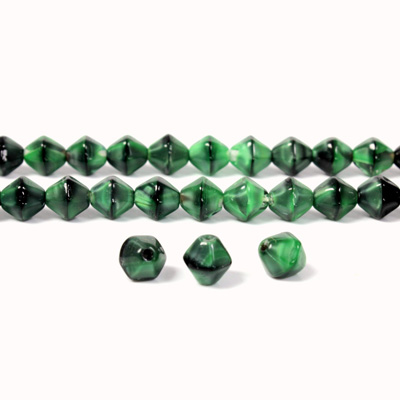 Czech Pressed Glass Bead - Smooth Bicone 06MM TIGEREYE GREEN