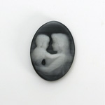 Synthetic Cameo Woman & Child Oval 25x18MM 2-TONE CatsEYE BLACK