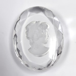 German Glass Flat Back Reverse Carved Intaglio Back Woman's Head - Oval 40x30MM CRYSTAL