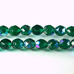 Czech Glass Fire Polish Bead - Round 08MM DK EMERALD AB