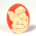 Plastic Cameo - Cherub, Rafael Oval 40x30MM IVORY on CORNELIAN