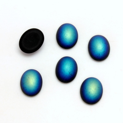 Glass Medium Dome Coated Cabochon - Oval 10x8MM MATTE JET AB