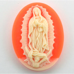 Plastic Cameo - Virgin of Guadalupe Oval 40x30MM IVORY ON CORNELIAN