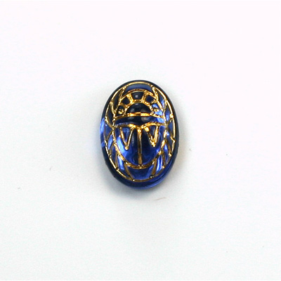 German Glass Flat Back Foiled Scarab with Gold Engraving - 14x10MM SAPPHIRE