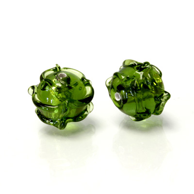 Glass Lampwork Bead - Round Sputnik 12MM OLIVENE SILVER LINE