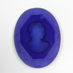 German German Glass Flat Back Reverse Carved Intaglio Back Woman's Head - Oval 40x30MM MATTE MONTANA