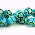 Glass Millefiori Bead - Round 12MM AQUA EMERALD (10)