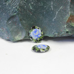 Japanese Glass Porcelain Decal Painting - Rose Oval 10x8MM BLUE ON JET