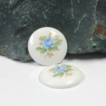 Japanese Glass Porcelain Decal Painting - Rose Round 18MM BLUE ON CHALKWHITE