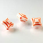 Plastic Casino Style Bead - Diamonds 12MM ORANGE on WHITE