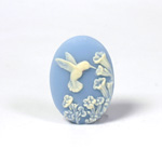 Plastic Cameo - HuMMingbird with Flowers Oval 25x18MM IVORY on BLUE