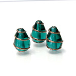 Czech Glass Lampwork Bead - Pear 15x10MM COPPER WRAP EMERALD
