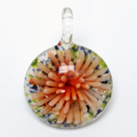 Glass Lampwork Pendant - 33mm Round Flower ORANGE with MULTI COLORED on WHITE