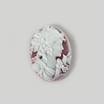 Plastic Cameo - Woman, Grecian Oval 25x18MM WHITE ON RUBY FS