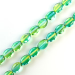 Czech Pressed Glass Bead - Flat Oval 08x6MM GREEN-YELLOW 69019