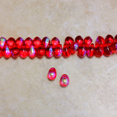 Czech Pressed Glass Pendant - Smooth Drop 6x4MM RUBY AB