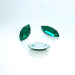 Plastic Flat Back 2-Hole Foiled Sew-On Stone - Navette 15x7MM EMERALD