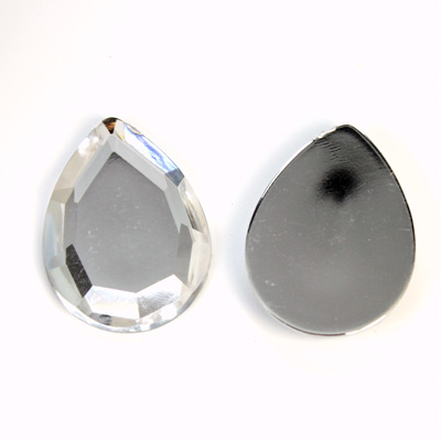 Plastic Flat Back Foiled Rose Cut Rhinestone - Pear 25x18MM CRYSTAL