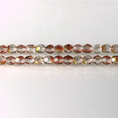 Czech Glass Fire Polish Bead - Round 04MM 1/2 Coated CRYSTAL/ROSE