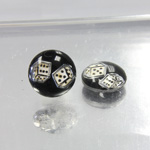 Glass Crystal Painting with Carved Intaglio Dice Round 13MM  WHITE on JET