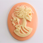 Plastic Cameo - Skeleton, Lolita Oval 40x30MM IVORY ON ANGELSKIN