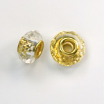 Glass Faceted Bead with Large Hole Gold Plated Center - Round 14x9MM CRYSTAL