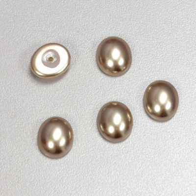 Glass Medium Dome Pearl Dipped Cabochon - Oval 12x10MM LIGHT BROWN