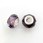 Glass Faceted Bead with Large Hole Silver Plated Center - Round 14x9MM VIOLET