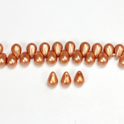 Glass Pendant Pearl Drop 6x4MM MATTE COPPER