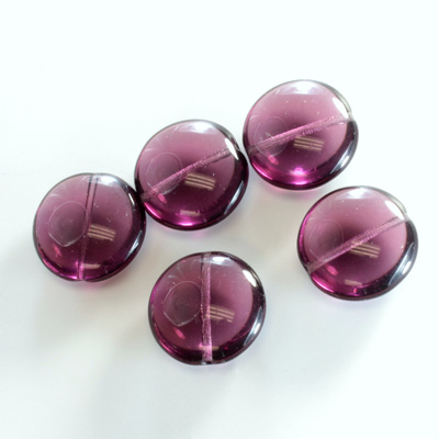 Czech Pressed Glass Bead - Lentil Round 15MM AMETHYST