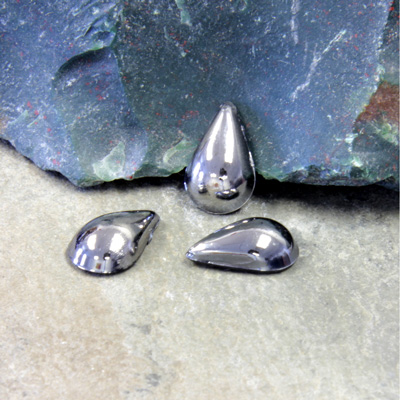 Plastic Flat Back Metalized Cabochon - Pear 13x8.5mm HEMATITE