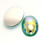 Glass Medium Dome Foiled Cabochon - Coated Oval 25x18MM PERIDOT AB