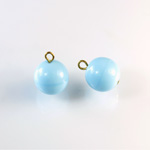 Pressed Glass Bead with 1 Brass Loop - Round 12MM LT BLUE TURQ/Brass