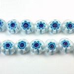 Glass Millefiori Bead - Flat Round 10x4MM WHITE AQUA BLUE RED (16)