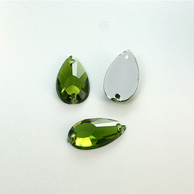 Plastic Flat Back 2-Hole Foiled Sew-On Stone - Pear 16x9MM OLIVINE