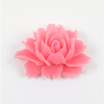 Plastic Carved No-Hole Flower - Rose 43x32MM TRANS MATTE PINK