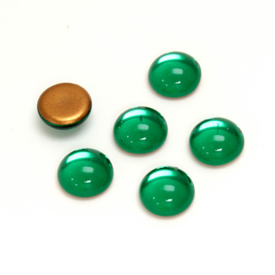 Glass Medium Dome Foiled Cabochon - Round 09MM EMERALD