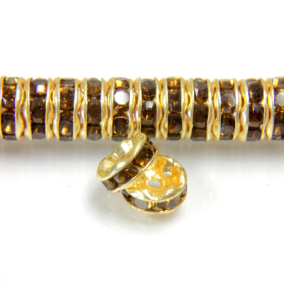 Czech Rhinestone Rondelle - Round Wavy 06MM SMOKE TOPAZ-GOLD