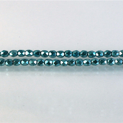 Czech Glass Pearl Faceted Fire Polish Bead - Round 03MM AQUA ON BLACK 72166